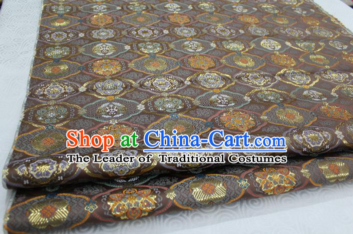 Chinese Traditional Royal Palace Pattern Brown Brocade Mongolian Robe Tibetan Robe Fabric, Chinese Ancient Costume Satin Hanfu Kimono Material