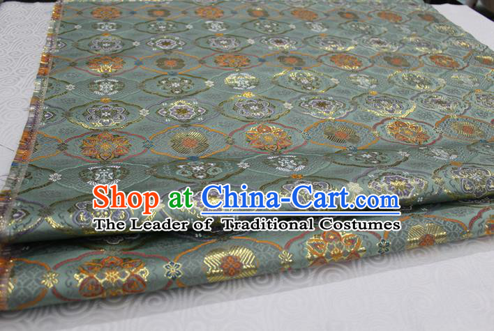 Chinese Traditional Royal Palace Pattern Light Green Brocade Mongolian Robe Tibetan Robe Fabric, Chinese Ancient Costume Satin Hanfu Kimono Material