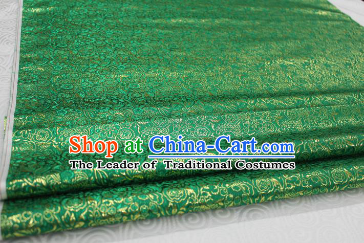 Chinese Traditional Royal Palace Pattern Cheongsam Green Brocade Fabric, Chinese Ancient Costume Satin Hanfu Material