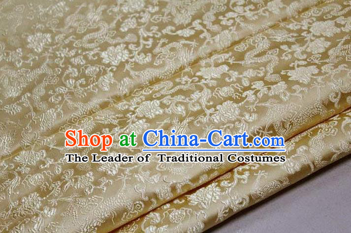 Chinese Traditional Royal Palace Dragons Pattern Tang Suit Light Golden Brocade Fabric, Chinese Ancient Costume Satin Hanfu Mongolian Robe Material