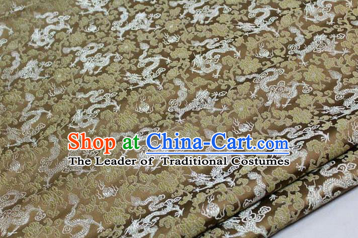 Chinese Traditional Royal Palace Dragons Pattern Tang Suit Bronze Golden Brocade Fabric, Chinese Ancient Costume Satin Hanfu Mongolian Robe Material