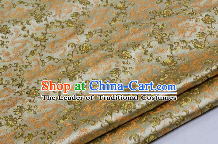 Chinese Traditional Royal Palace Dragons Pattern Tang Suit Golden Brocade Fabric, Chinese Ancient Costume Satin Hanfu Mongolian Robe Material