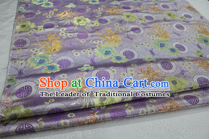 Chinese Traditional Royal Palace Longevity Chrysanthemum Pattern Tang Suit Cheongsam Lilac Brocade Fabric, Chinese Ancient Costume Hanfu Material
