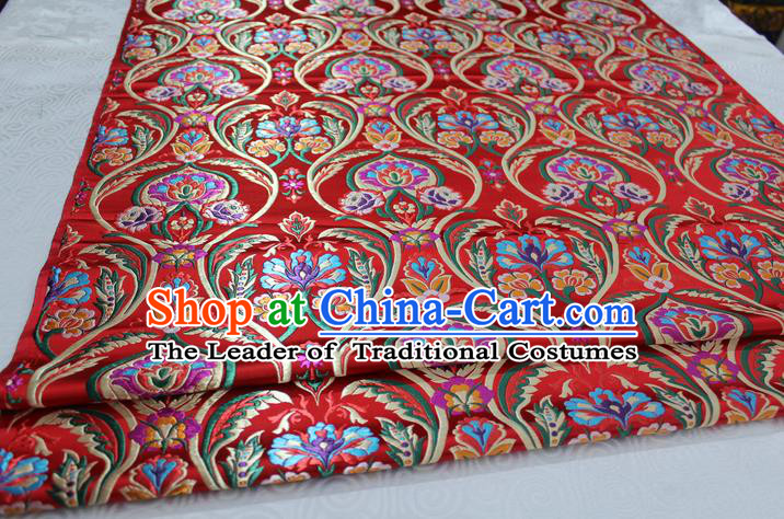 Chinese Traditional Royal Palace Flowers Pattern Red Nanjing Brocade Mongolian Robe Fabric, Chinese Ancient Costume Satin Hanfu Tang Suit Material