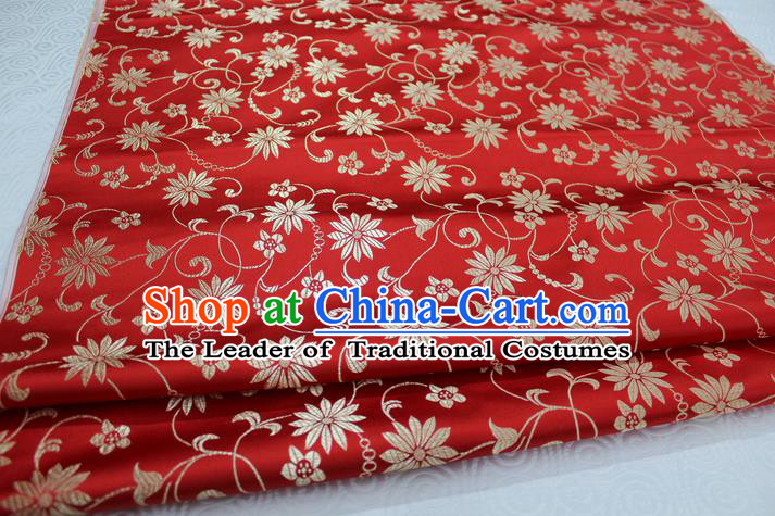 Chinese Traditional Ancient Costume Palace Lotus Flowers Pattern Cheongsam Red Brocade Tang Suit Fabric Hanfu Material