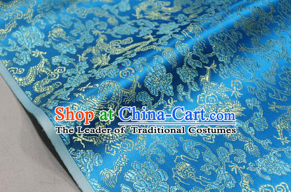 Chinese Traditional Ancient Costume Palace Dragons Pattern Mongolian Robe Lake Blue Brocade Tang Suit Fabric Hanfu Material