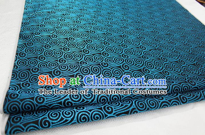 Chinese Traditional Palace Blue Auspicious Clouds Pattern Tang Suit Mongolian Robe Black Brocade Fabric, Chinese Ancient Costume Hanfu Material