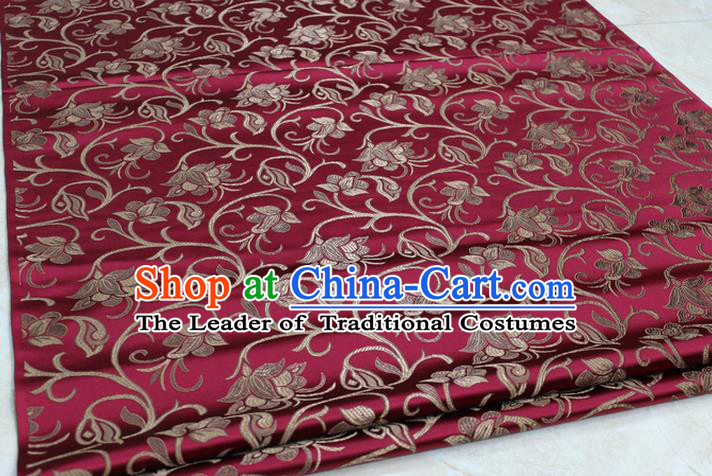 Chinese Traditional Palace Pattern Tang Suit Cheongsam Wine Red Brocade Fabric, Chinese Ancient Costume Hanfu Mongolian Robe Material
