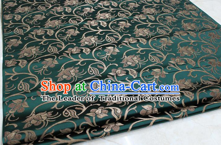 Chinese Traditional Palace Pattern Tang Suit Cheongsam Atrovirens Brocade Fabric, Chinese Ancient Costume Hanfu Mongolian Robe Material