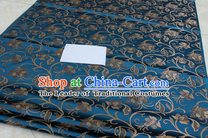 Chinese Traditional Palace Pattern Tang Suit Cheongsam Peacock Blue Brocade Fabric, Chinese Ancient Costume Hanfu Mongolian Robe Material