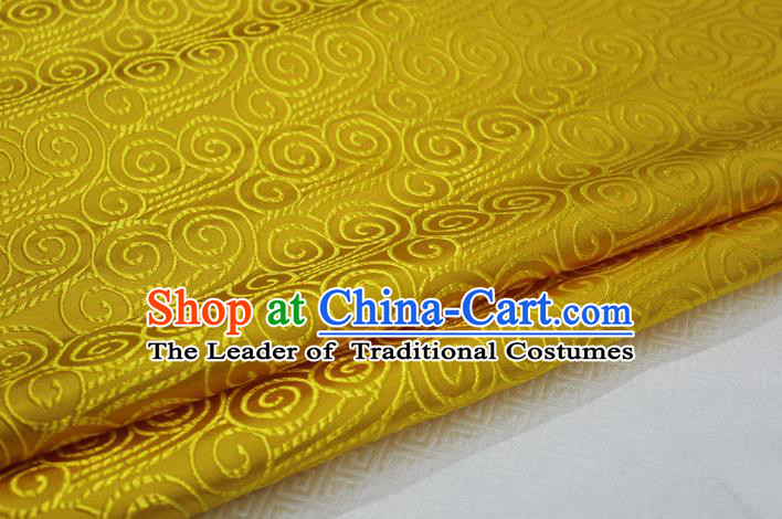 Chinese Traditional Palace Auspicious Clouds Pattern Tang Suit Mongolian Robe Yellow Brocade Fabric, Chinese Ancient Costume Hanfu Material