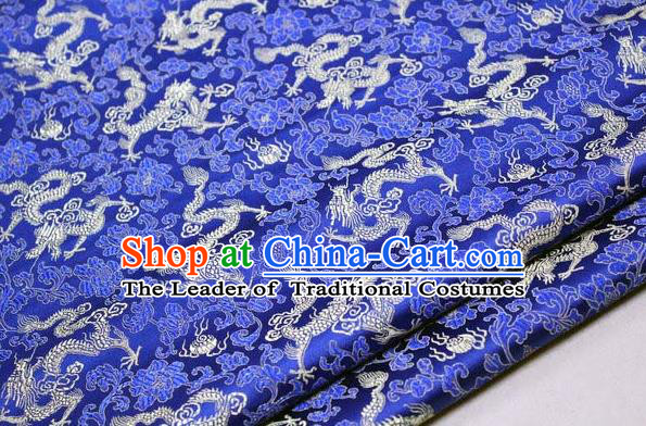 Chinese Traditional Palace Dragons Pattern Cheongsam Royalblue Brocade Fabric, Chinese Ancient Costume Tang Suit Hanfu Satin Material