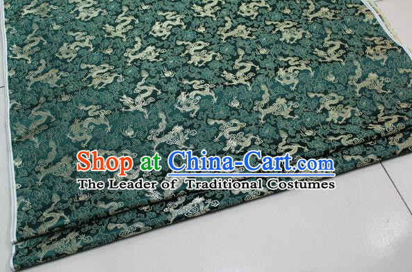 Chinese Traditional Palace Dragons Pattern Cheongsam Atrovirens Brocade Fabric, Chinese Ancient Costume Tang Suit Hanfu Satin Material