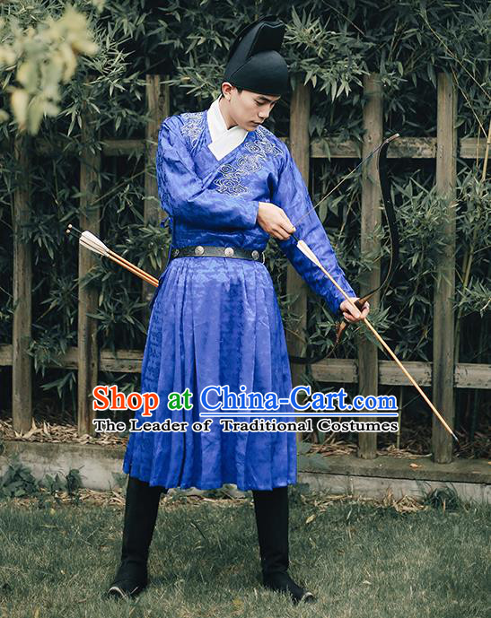 Traditional Chinese Ming Dynasty Blades Swordsmen Clothing Ancient Imperial Guards Hanfu Embroidered Costume for Men