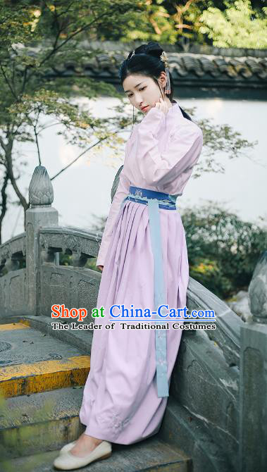 Traditional Chinese Ming Dynasty Young Lady Costume Ancient Hanfu Embroidered Magnolia Blouse and Skirt Complete Set for Women