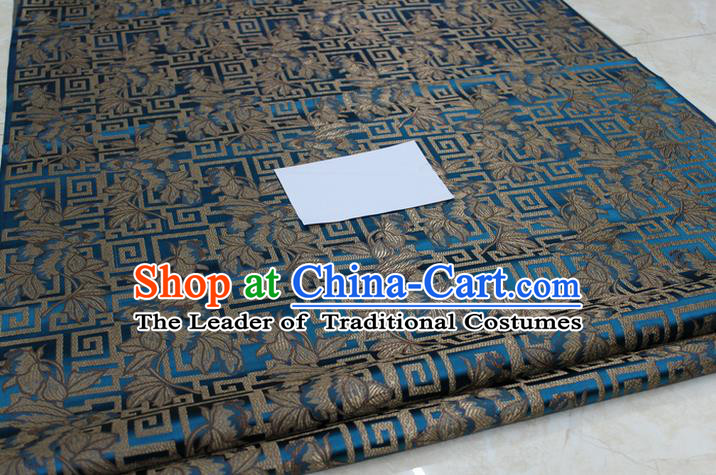 Chinese Traditional Ancient Costume Palace Leaf Pattern Cheongsam Mongolian Robe Peacock Blue Brocade Tang Suit Fabric Hanfu Material