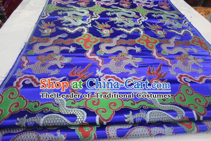 Chinese Traditional Ancient Costume Palace Dragons Pattern Mongolian Robe Blue Nanjing Brocade Cheongsam Satin Fabric Hanfu Material