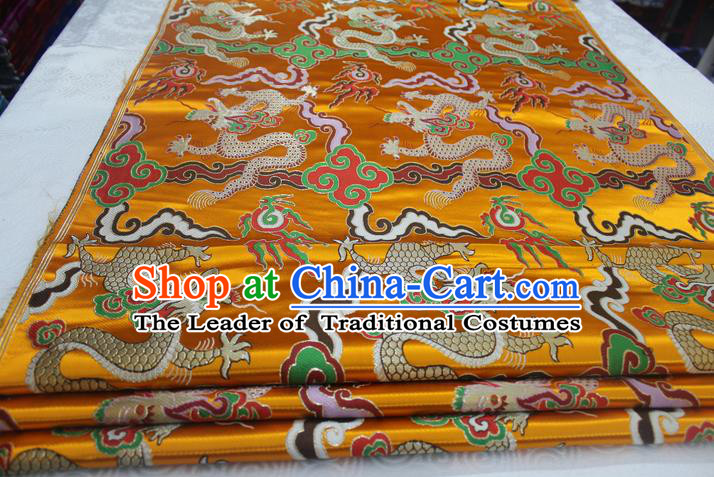 Chinese Traditional Ancient Costume Palace Dragons Pattern Mongolian Robe Golden Nanjing Brocade Cheongsam Satin Fabric Hanfu Material