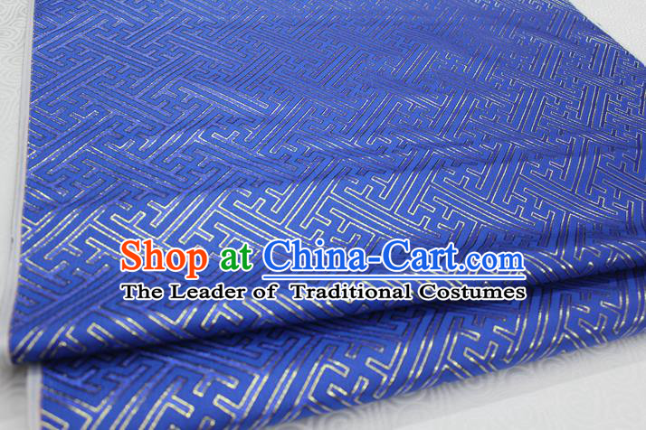 Chinese Traditional Ancient Costume Palace Pattern Blue Brocade Cheongsam Satin Mongolian Robe Fabric Hanfu Material