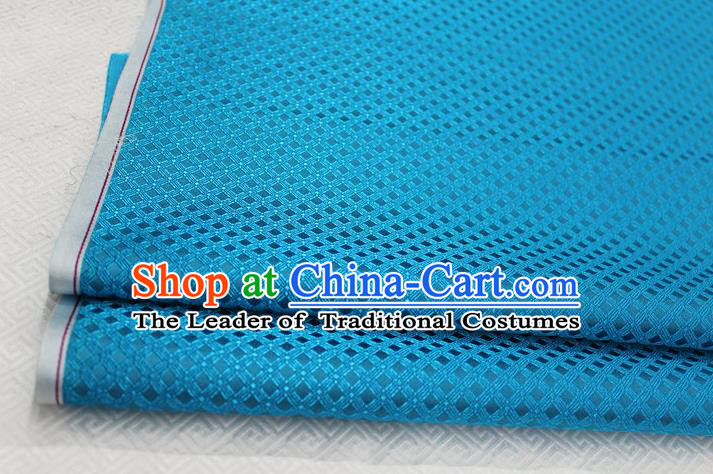 Chinese Traditional Ancient Costume Palace Pattern Blue Brocade Cheongsam Satin Mongolian Robe Fabric Hanfu Material