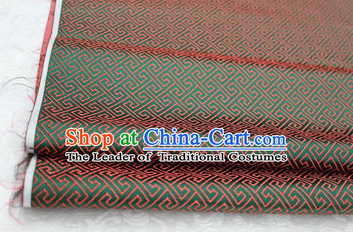 Chinese Traditional Ancient Costume Palace Red Back Pattern Green Brocade Cheongsam Satin Mongolian Robe Fabric Hanfu Material