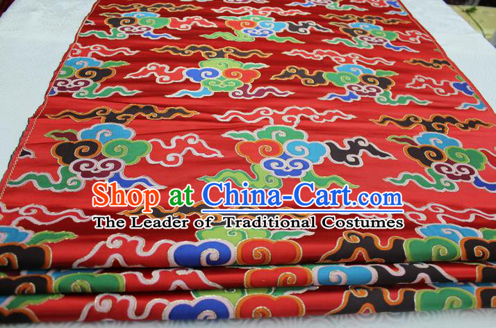 Chinese Traditional Ancient Costume Palace Clouds Pattern Cheongsam Tibetan Robe Red Brocade Tang Suit Fabric Hanfu Material