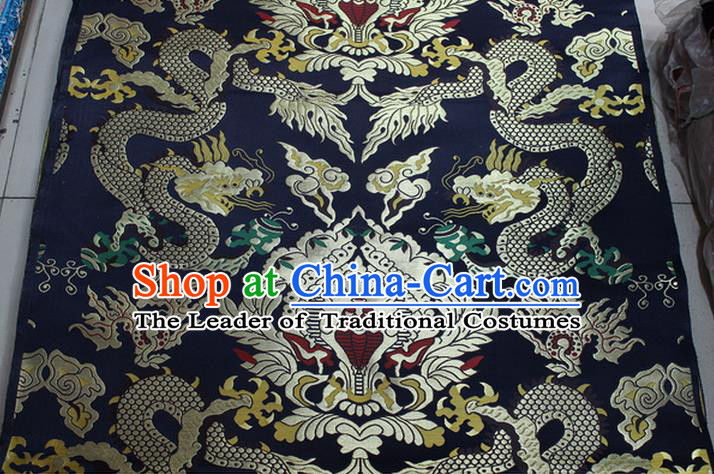 Chinese Traditional Ancient Costume Palace Dragons Pattern Mandarin Jacket Tibetan Robe Navy Brocade Tang Suit Fabric Hanfu Material