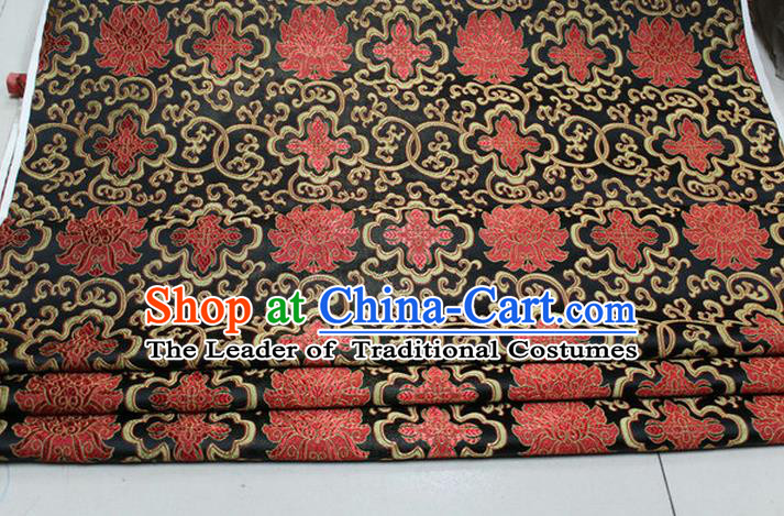 Chinese Traditional Ancient Costume Palace Red Lotus Pattern Mongolian Robe Cheongsam Black Brocade Tang Suit Fabric Hanfu Material