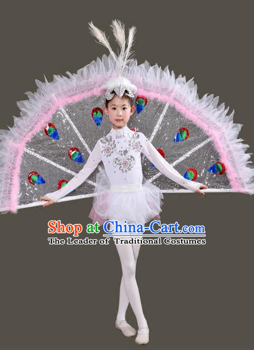 Traditional Chinese Peacock Dance Costume Folk Dance Pavane Dance Clothing for Kids