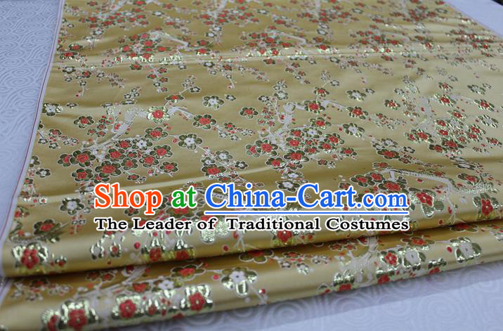 Chinese Traditional Ancient Costume Palace Wintersweet Pattern Cheongsam Yellow Brocade Tang Suit Satin Fabric Hanfu Material
