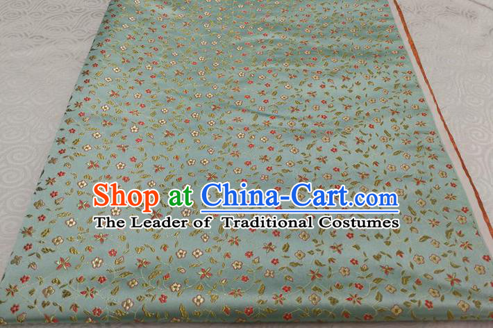 Chinese Traditional Ancient Costume Palace Flowers Pattern Cheongsam Blue Brocade Tang Suit Satin Fabric Hanfu Material