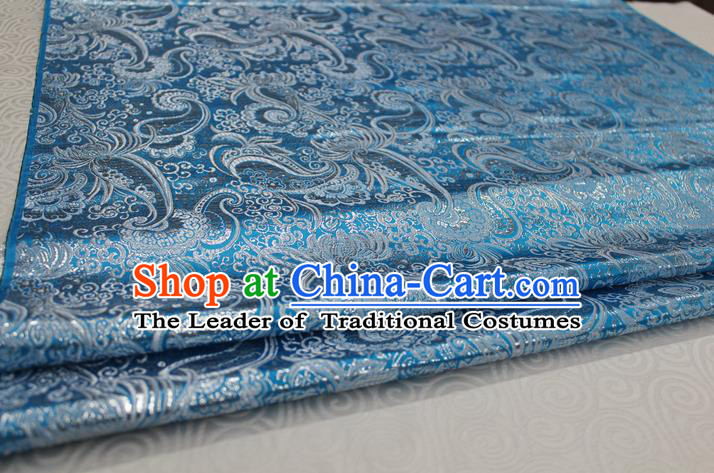 Chinese Traditional Ancient Costume Palace Pattern Tang Suit Cheongsam Blue Brocade Mongolian Robe Satin Fabric Hanfu Material