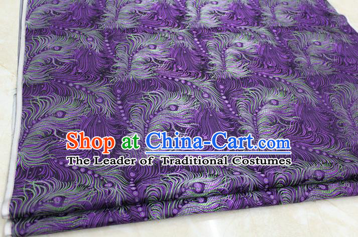 Chinese Traditional Ancient Costume Palace Feather Pattern Tang Suit Purple Brocade Cheongsam Satin Fabric Hanfu Material