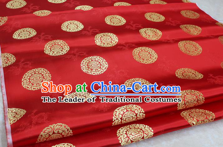Chinese Traditional Ancient Costume Palace Round Dragons Pattern Cheongsam Red Brocade Tang Suit Satin Fabric Hanfu Material