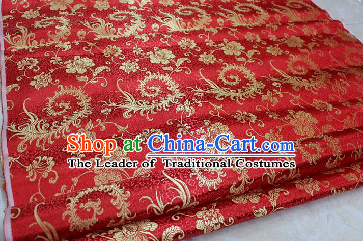 Chinese Traditional Ancient Costume Palace Pteris Pattern Cheongsam Red Brocade Tang Suit Satin Fabric Hanfu Material