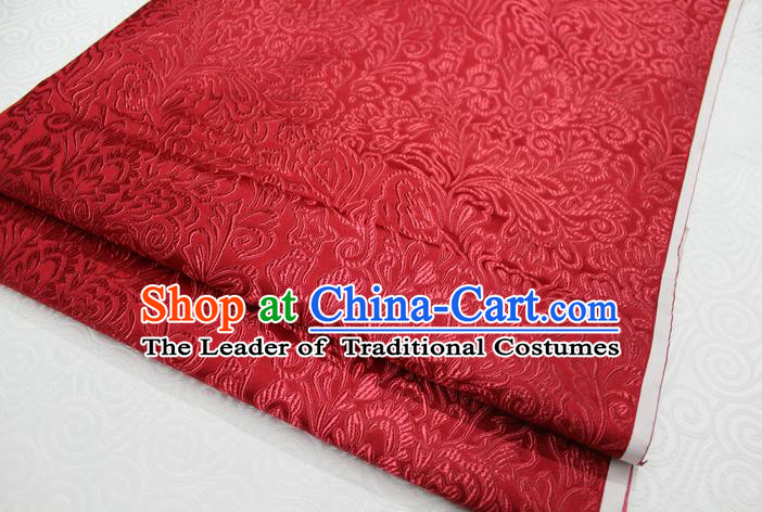 Chinese Traditional Ancient Costume Palace Phoenix Flower Pattern Tang Suit Purplish Red Brocade Cheongsam Satin Fabric Hanfu Material
