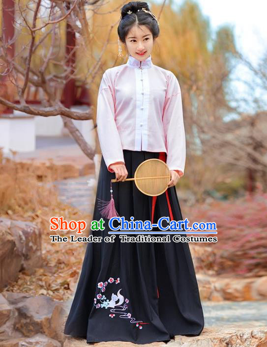 Traditional Chinese Ming Dynasty Palace Lady Costume Embroidered Blouse and Skirt for Women