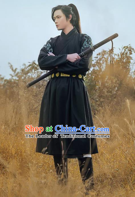 Traditional Chinese Ming Dynasty Swordsman Ancient Imperial Guard Hanfu Embroidered Fly Fish Clothing for Men