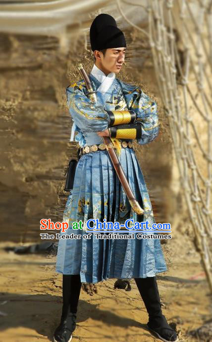 Traditional Chinese Ancient Ming Dynasty Imperial Guard Hanfu Embroidered Fly Fish Clothing for Men