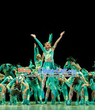 Traditional Chinese Classic Stage Performance Green Costume, Chinese Modern Dance Dress Clothing for Kids