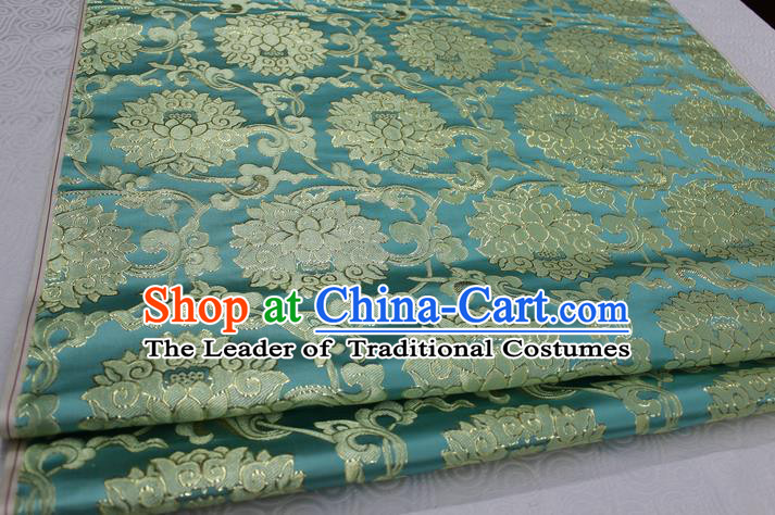Chinese Traditional Ancient Costume Palace Pattern Xiuhe Suit Blue Brocade Cheongsam Satin Mongolian Robe Fabric Hanfu Material