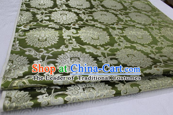 Chinese Traditional Ancient Costume Palace Pattern Xiuhe Suit Olive Green Brocade Cheongsam Satin Mongolian Robe Fabric Hanfu Material