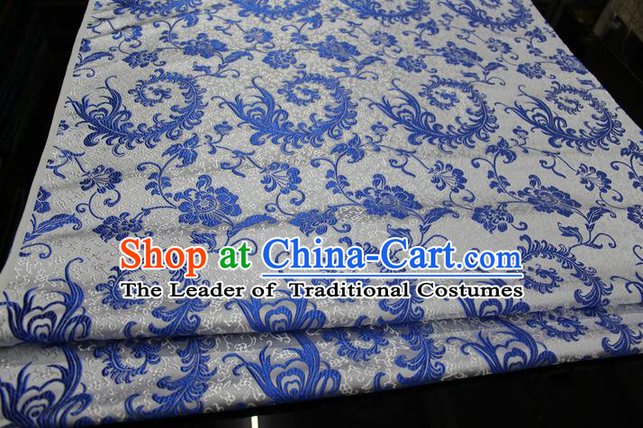 Chinese Traditional Ancient Costume Palace Ombre Flowers Pattern Xiuhe Suit White Brocade Cheongsam Satin Fabric Hanfu Material