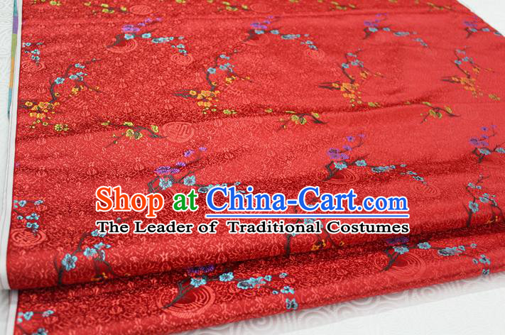 Chinese Traditional Ancient Costume Palace Wintersweet Pattern Red Cheongsam Brocade Xiuhe Suit Satin Fabric Hanfu Material