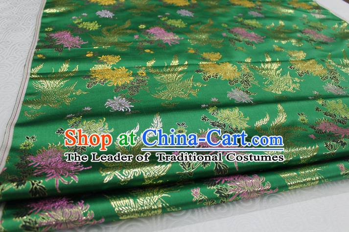 Chinese Traditional Ancient Costume Palace Phoenix Chrysanthemum Pattern Cheongsam Green Brocade Xiuhe Suit Satin Fabric Hanfu Material