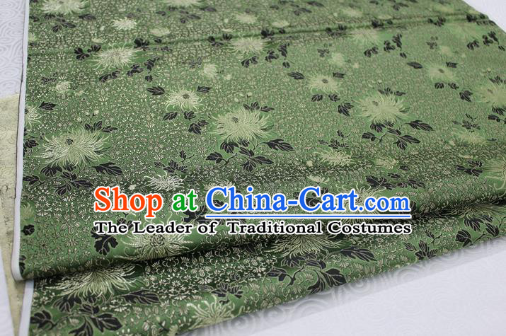 Chinese Traditional Ancient Costume Palace Chrysanthemum Pattern Cheongsam Green Brocade Xiuhe Suit Satin Fabric Hanfu Material