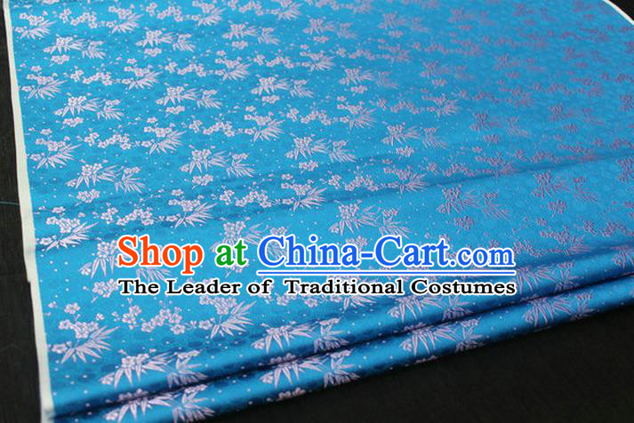 Chinese Traditional Ancient Costume Palace Bamboo Pattern Cheongsam Blue Brocade Xiuhe Suit Satin Fabric Hanfu Material