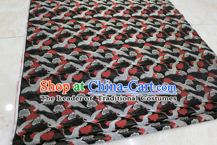 Chinese Traditional Ancient Costume Palace Cranes Pattern Kimono Cheongsam Black Brocade Tang Suit Satin Fabric Hanfu Material