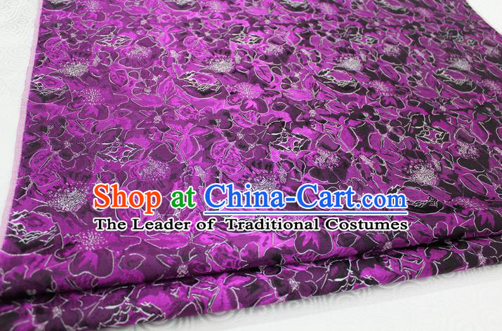 Chinese Traditional Ancient Costume Palace Flowers Pattern Purple Brocade Tang Suit Satin Cheongsam Fabric Hanfu Material
