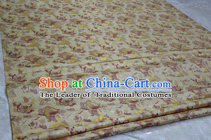 Chinese Traditional Ancient Costume Palace Flowers Pattern Kimono Yellow Brocade Tang Suit Satin Cheongsam Fabric Hanfu Material